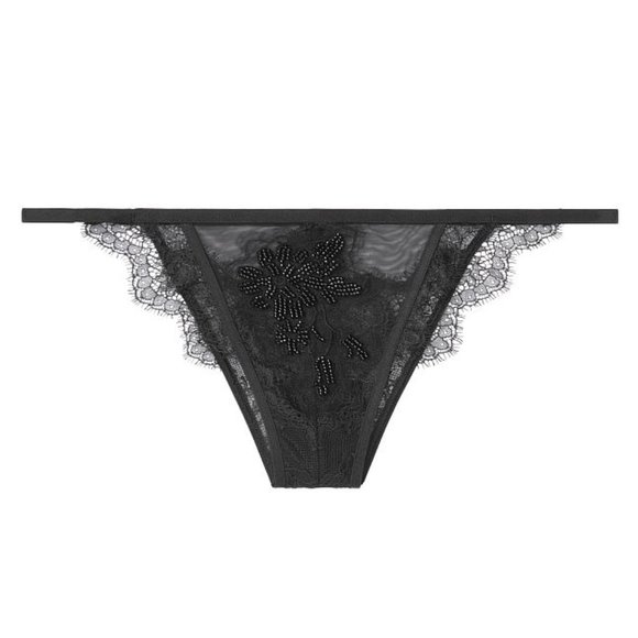 Victorias Secret Floral Motif BEAD Black ITSY Lace - Picture 3 of 8